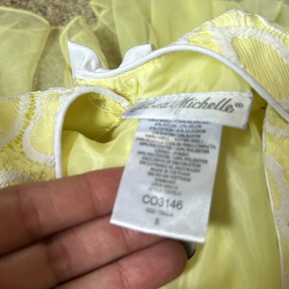 Jona Michelle Girls Yellow Floral Layered Formal A-Line Dress Cap Sleeve 8 - Picture 5 of 6